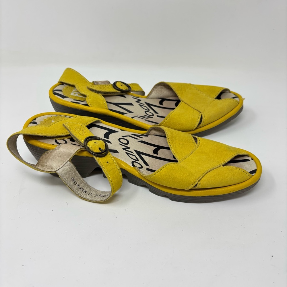 Fly London Yellow Suede Peep Toe Chunky Sandals Size 37 (6-6.5) - Picture 5 of 14